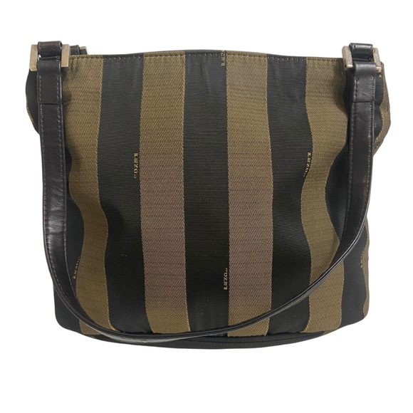 Vintage Fendi Pequin Stripe Shoulder Bag w/ COA - Brown and Black Authentic Y2K - Picture 6 of 16